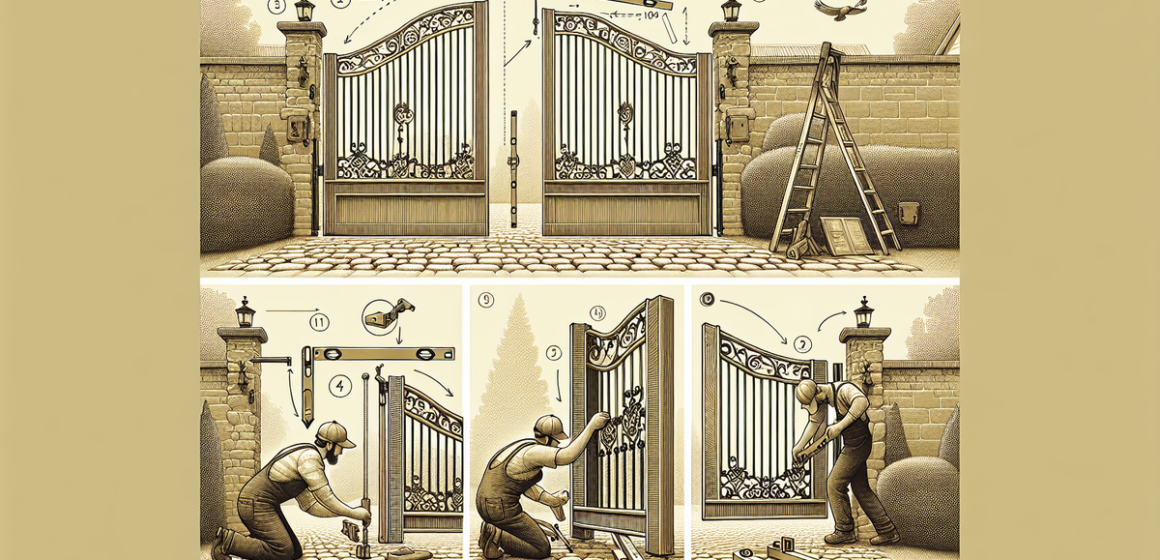 Illustration of swing gate installation process